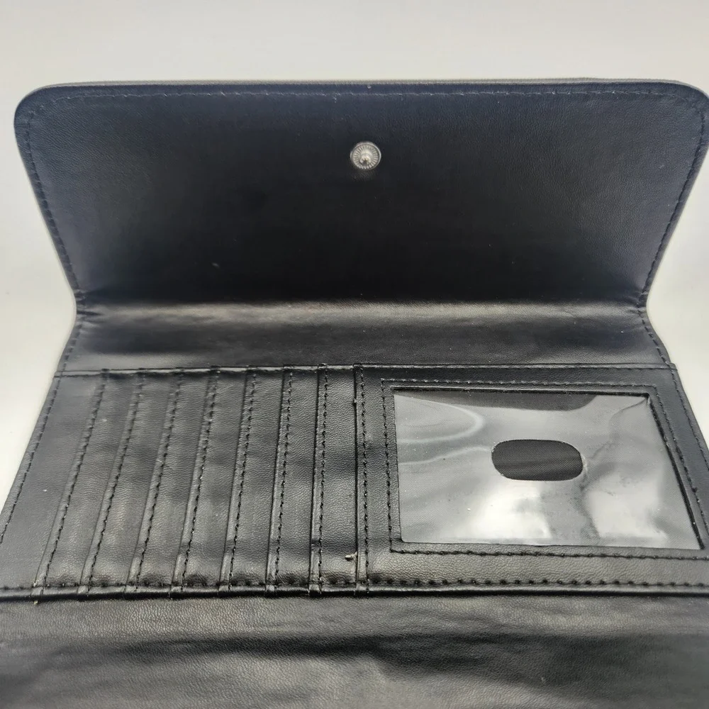 KUT From The Kloth Black‎ White Stripe Trifold Wallet Clutch Organizer - Snap